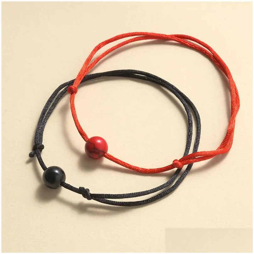 2pcs/set fashion beads charm couple bracelet with card for women men lovers lava rock natural stone rope chains friendship diy jewelry