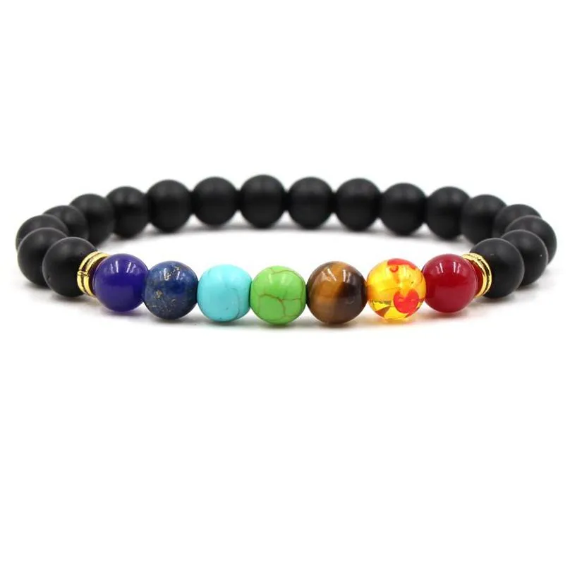 7 chakra black lava beaded strands bracelets 8mm rock bead elastic natural stones gemstones oil diffuser yoga strandsbracelets for men women girls