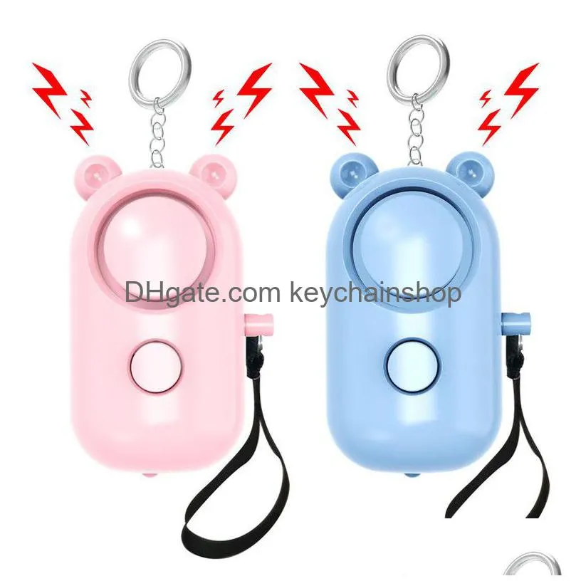 abs bear self defense keychains personal alarm keychain led flashlight keyrings safety security alert device key chain for women men kids elderly 6