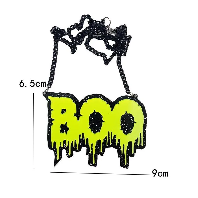 Halloween Hip Hop Jewelry Necklaces for Mens Zombie Boo WITCH Queen Daddy Buffy  Letters Acrylic Pendant Necklace Women Party