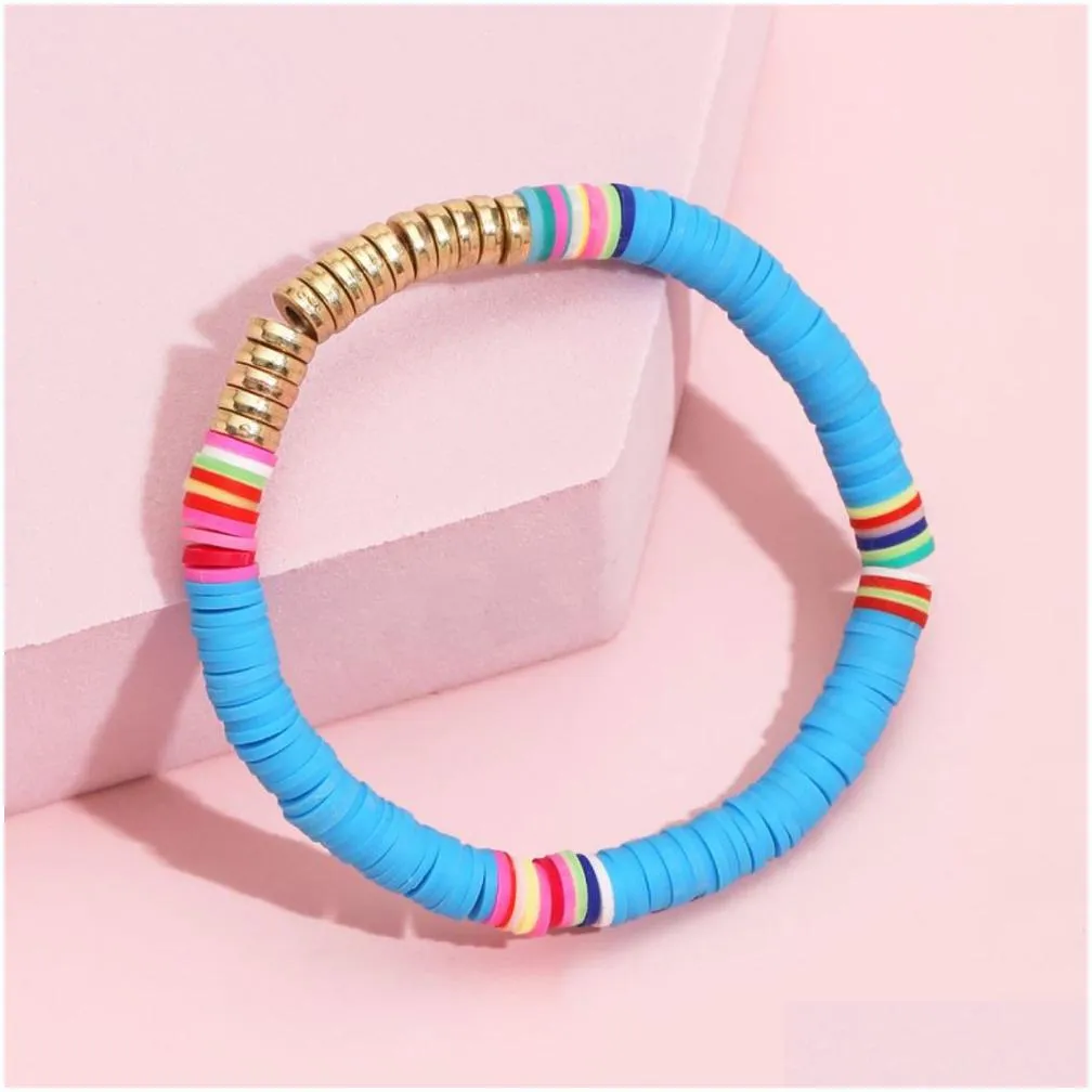 ethinc stackable beaded strands bracelets for women elastic colorful soft clay pottery trendy beads chain bangle female bohemian