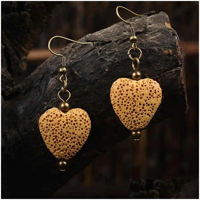 8 colors lava rock heart shape dangle earrings  oil diffuser natural stone drop ear rings for women fashion aromatherapy