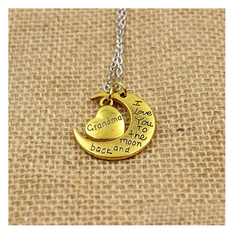 fashion women necklace moon heart pendant necklace i love you to the moon and back for family pendant link chain party accessories