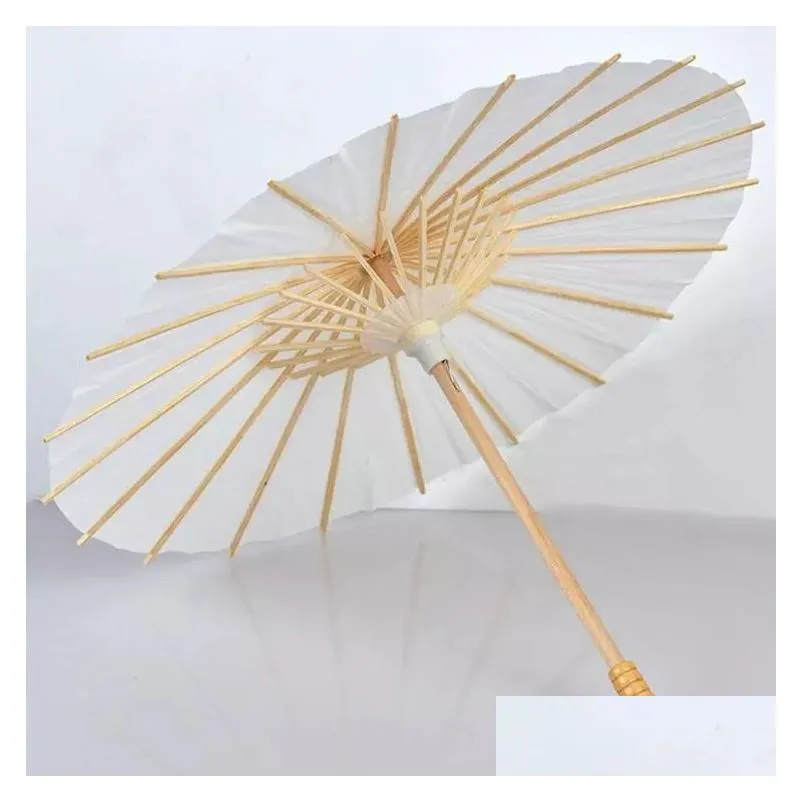 White Paper Umbrellas Bridal Wedding Parasols Chinese Style Mini Craft Umbrella DIY Painting