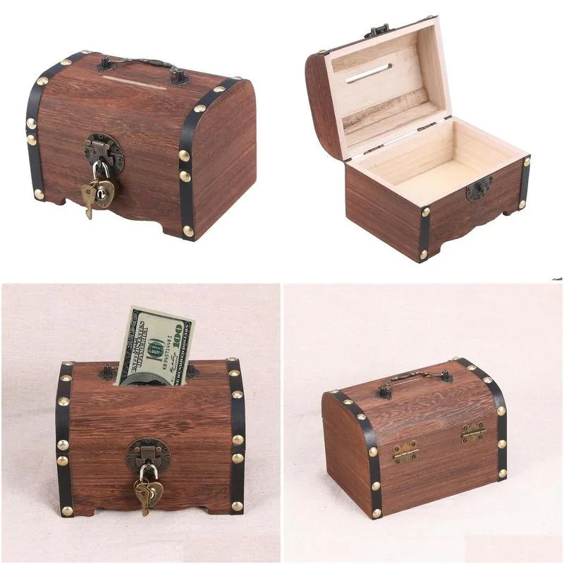 novelty items vintage treasure storage box piggy bank organizer saving box case with lock for home retro treasure chest with lock