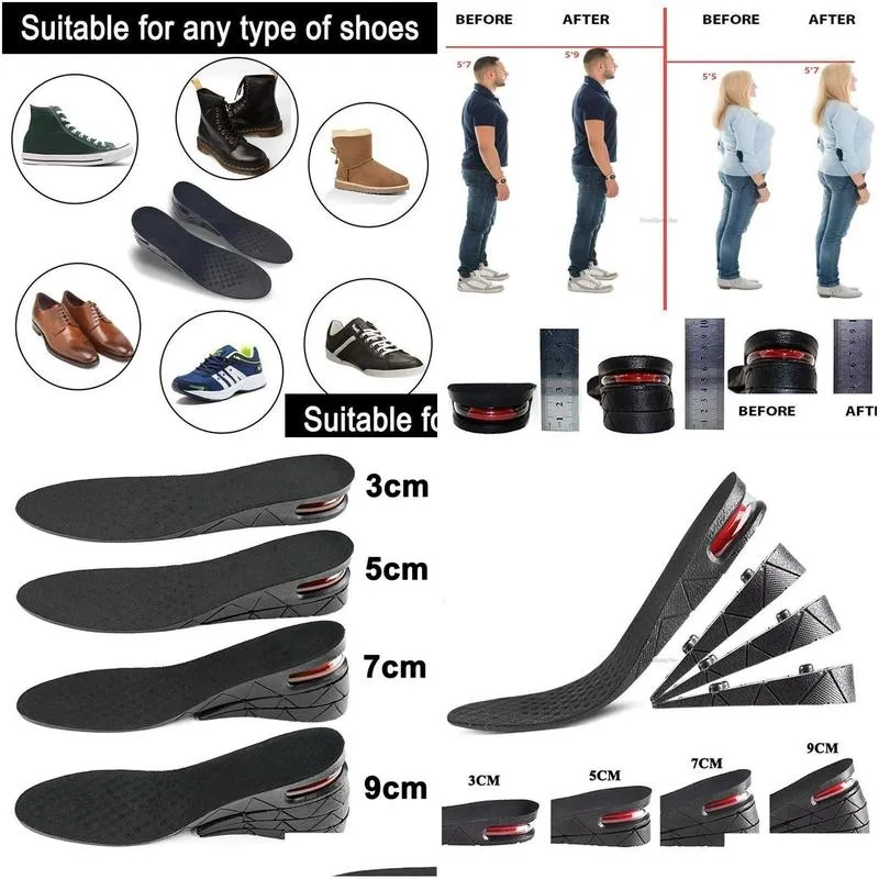 Height Increase Insoles Air Shoes Cushion Lifts Inserts Men Women 3 9cm Variable Insole Adjustable Cut Foot Pad 220610