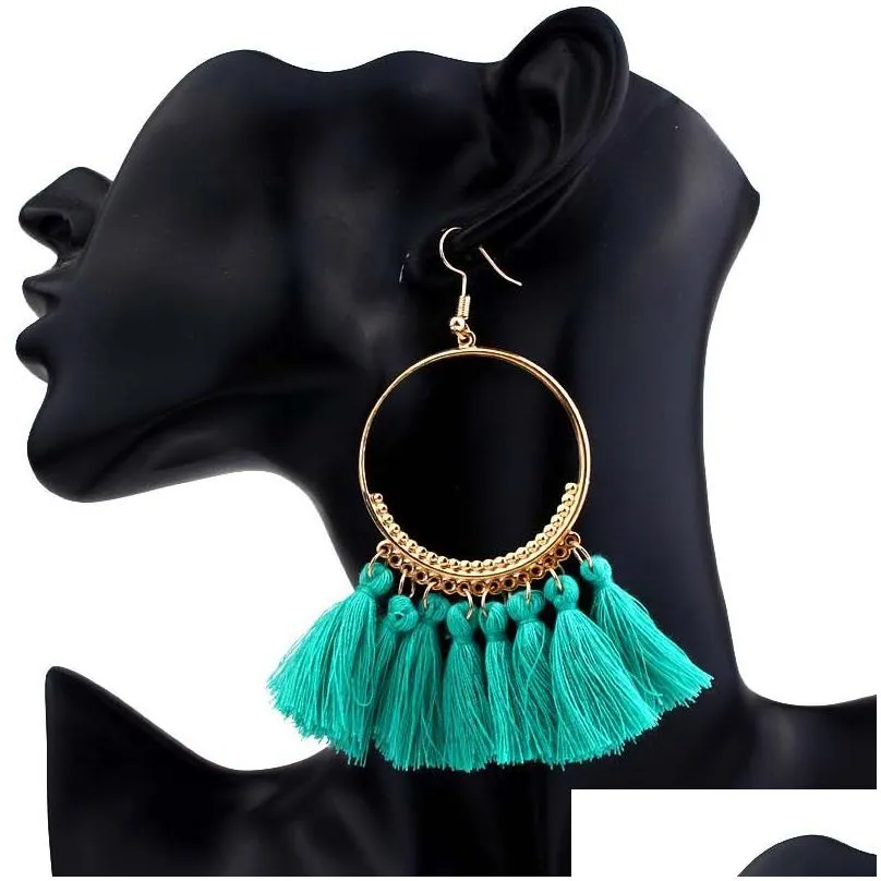 bohemian ethnic fringe tassel dangle earrings for women large big round long statement drop earring girls fashion boho jewelry gift