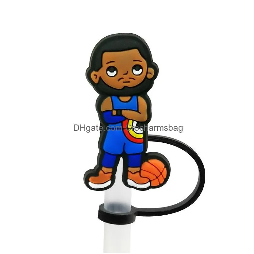 Custom space jam soft silicone straw toppers accessories cover charms Reusable Splash Proof drinking dust plug decorative 8mm straw party
