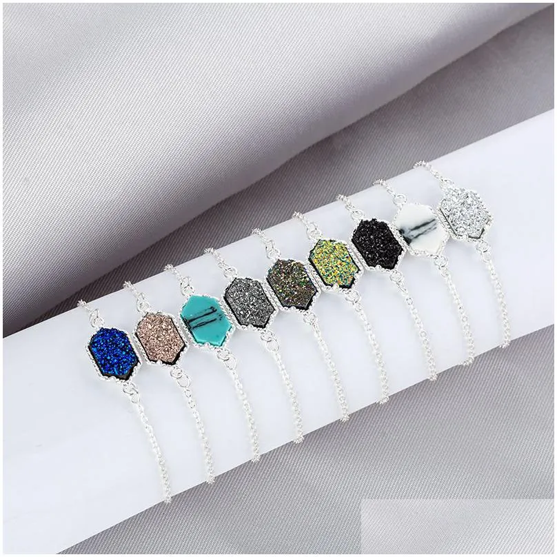 new druzy stone bracelet 8 colors geometric shape natural stone charm gold silver chains wrap adjustable bangle for women luxury