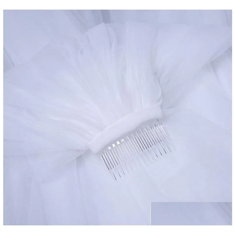 Bridal Veils New Double Mesh Tulle Ribbon Edge Women Short Wedding Veil with Comb Bride Headpiece
