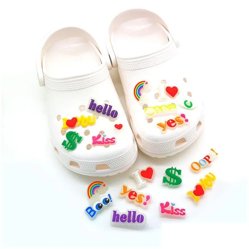 MOQ 50PCS Luminous clog shoe charms sweet style rainbow Glow in the dark shoe buckles accessories decorations 2D plastic Fluorescent clog pins fit kids garden