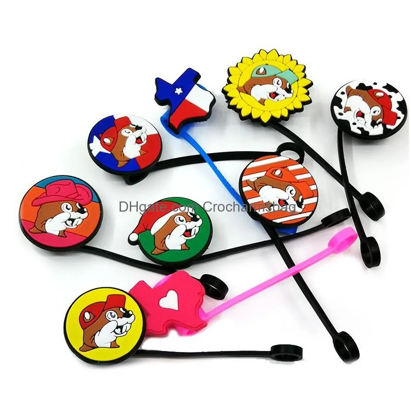 Custom Texas Style pattern soft silicone straw toppers accessories cover charms Reusable Splash Proof drinking dust plug decorative 8mm straw party