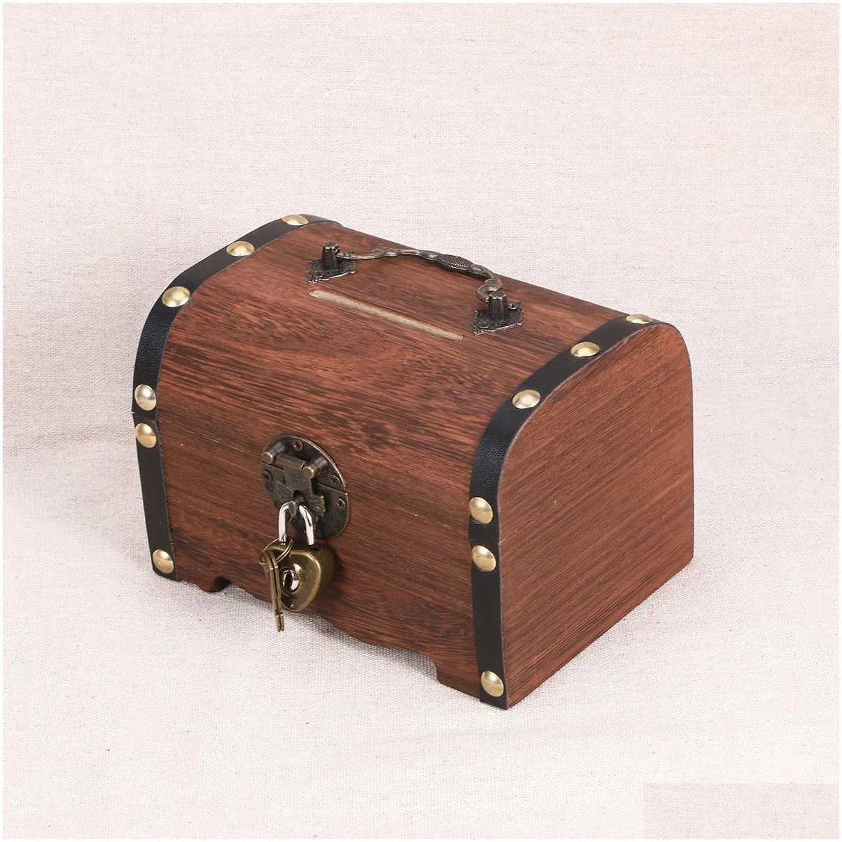 novelty items box wooden treasure bank storage chest piggy wood vintage money coin lock boxes jewelry saving pirate organizer decorative gift