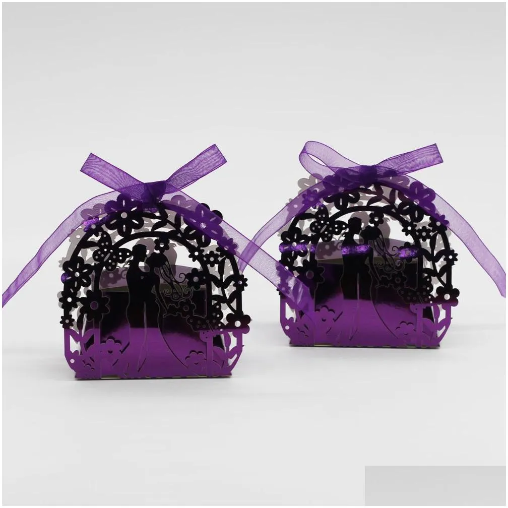 30 Colors Favor Holders Bags Laser Cut Paper With Ribbons Lovers Flowers Butterfly Wedding Gift Boxes