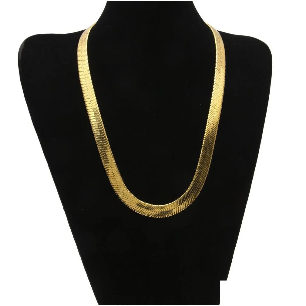 8&10 mm gold snake chain necklace men`s flattened smooth snake chains 30inch for women hip hop jewelry hot sale