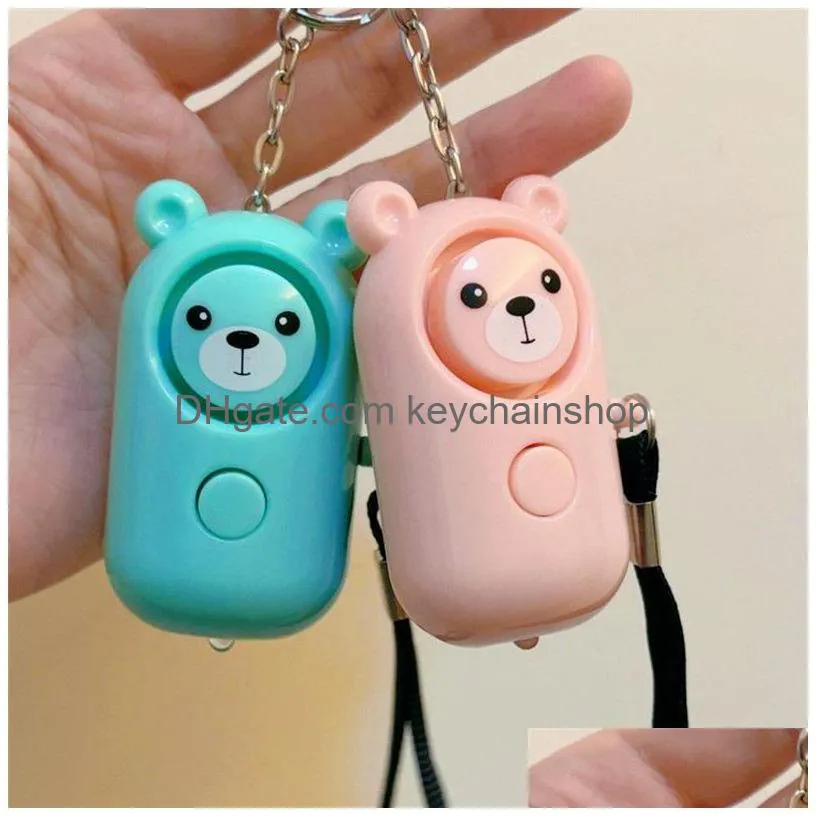 abs bear self defense keychains personal alarm keychain led flashlight keyrings safety security alert device key chain for women men kids elderly 6