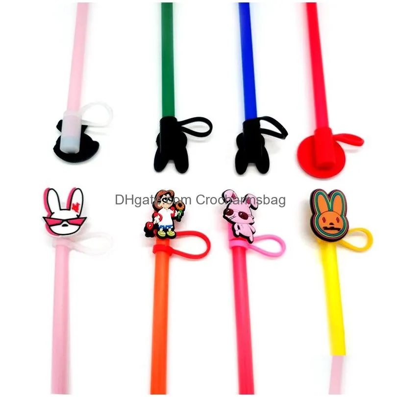 2023 new bad bunny straw topper silicone mold accessories cover charms Reusable Splash Proof drinking dust plug decorative 8mm straw party
