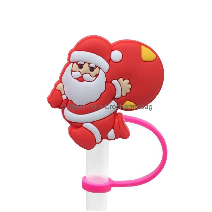 Custom Christmas silicone straw toppers accessories cover charms Reusable Splash Proof drinking dust plug decorative 8mm straw party