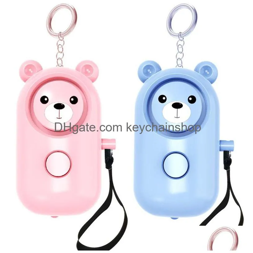 abs bear self defense keychains personal alarm keychain led flashlight keyrings safety security alert device key chain for women men kids elderly 6