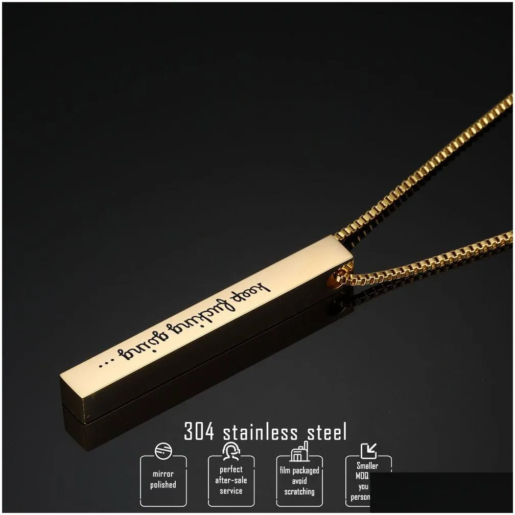 keep fucking going inspirational necklaces for women men stainless steel engraved letter bar pendant rose gold chains fashion jewelry