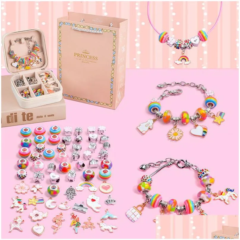 other event party supplies diy beaded bracelet set with storage box for girls gift acrylic european large hole beads handmade jewelry making kit navidad