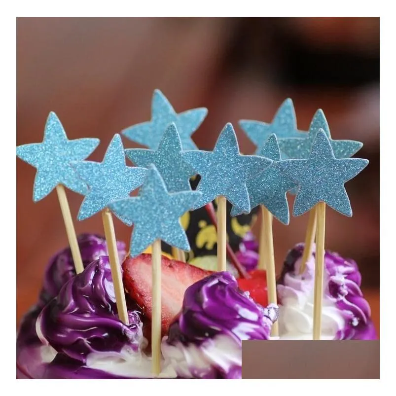 cake toppers glitter star paper cards banner for Cupcake Wrapper Baking Cup birthday tea party wedding decoration baby shower184N