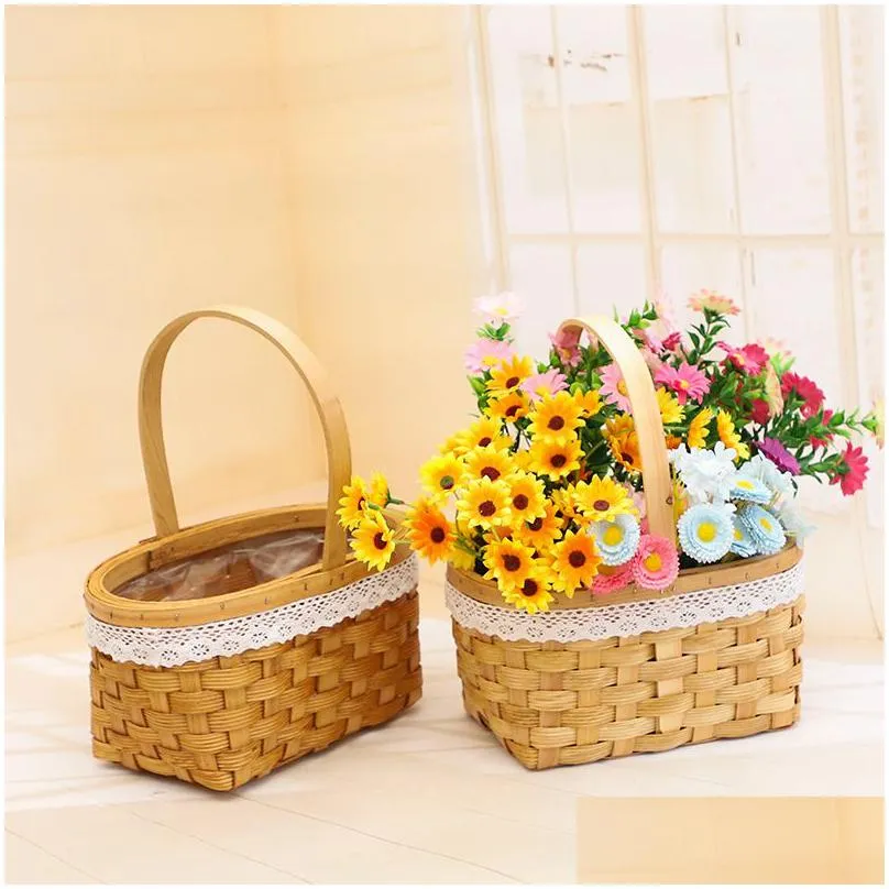 basket for flowers fruits with handle home decorative flower organizing storage baskets