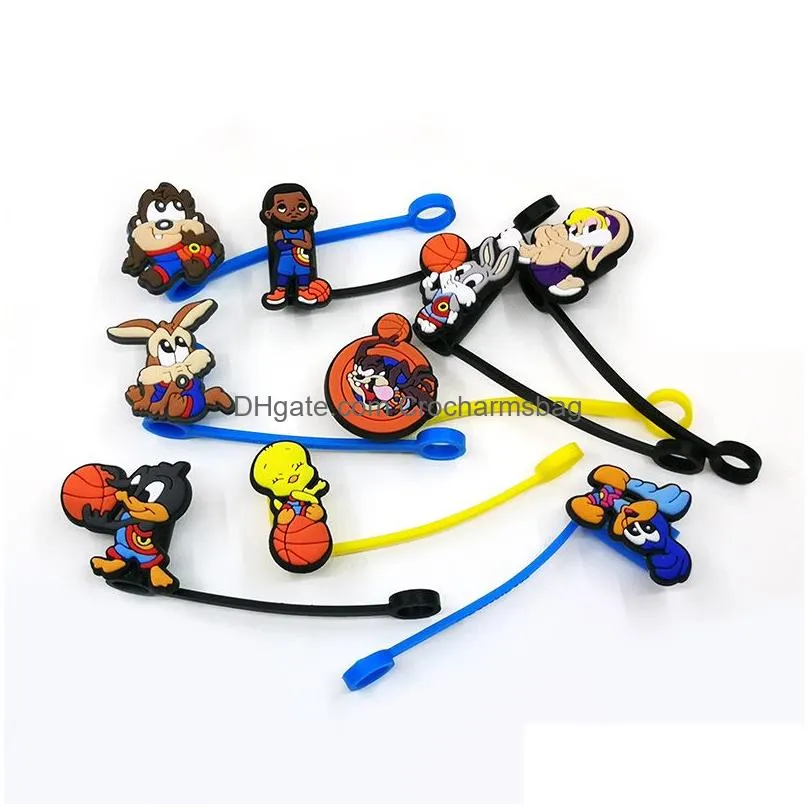 Custom space jam soft silicone straw toppers accessories cover charms Reusable Splash Proof drinking dust plug decorative 8mm straw party