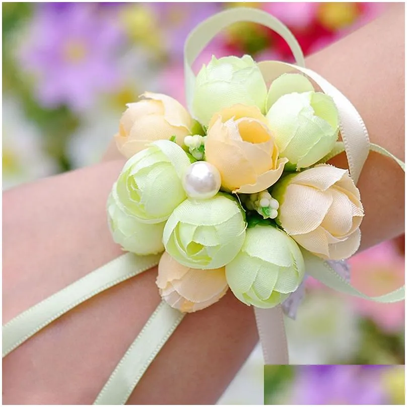 Other Accessories Wrist Corsage Bridesmaid Sisters Hand flowers Artificial Bride Flowers For Wedding Dancing Party Decor Bridal Prom