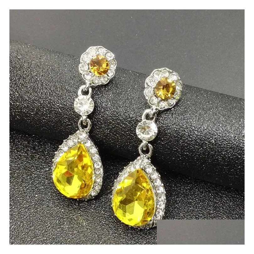 Fashion Bridal Jewelry Crystals Earrings Silver Rhinestones Long Drop Earring 5 Colors Wedding Gift