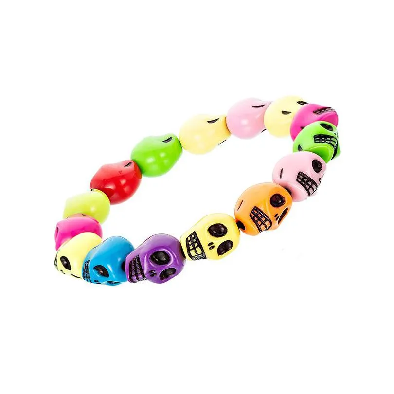 vintage handmade skull beads chains bracelets for women men colorful resin skeleton elasticity beaded bangle fashion diy jewelry in