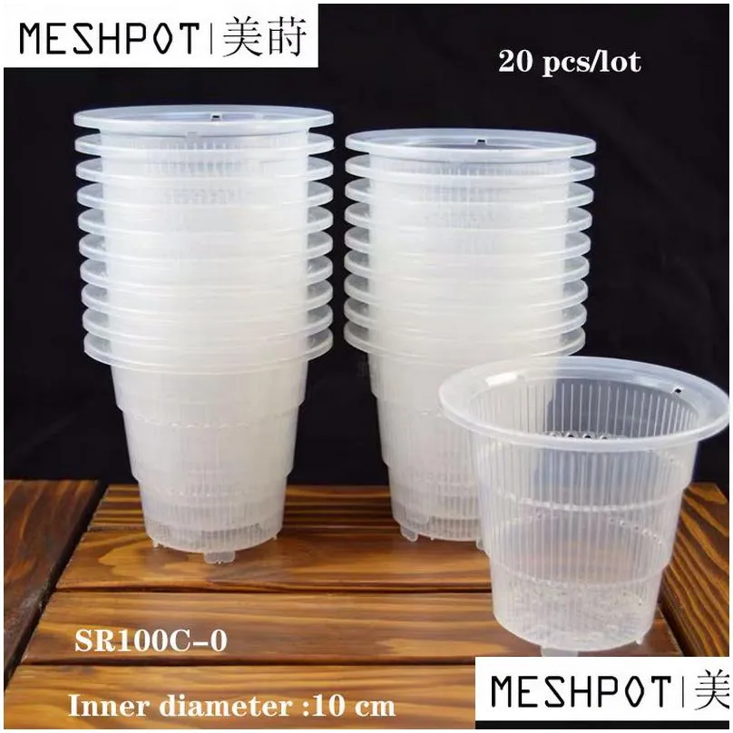 20 pcs /lot meshpot 10cm clear plastic orchid cactus pots succulent planter with holes air pruning function root growth slots 220211