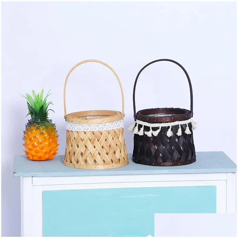 handmade wood basket woven storage baskets for kitchen garden wall flower pot fruit vegetable sundries organizer decor