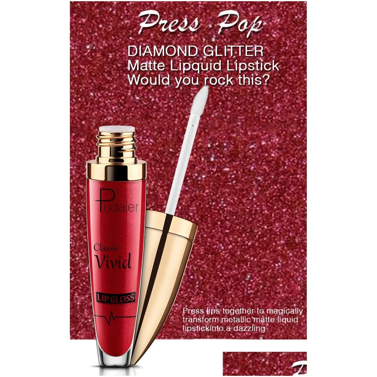 pudaier diamond glitter lip gloss classic vivid lipgloss non sticky sipping flip magic shiny lips makeup