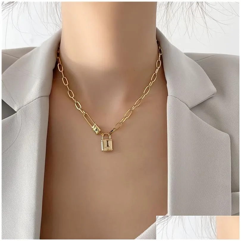 european and american fashion necklaces for women street retro hip hop high sense locket pendant necklace gold cold wind clavicle