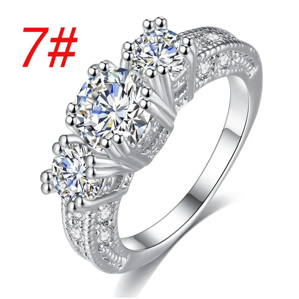 luxury cubic zirconia gemstone rings three cz stone gold silver plated wedding diamond ring for women ladies engagement jewelry