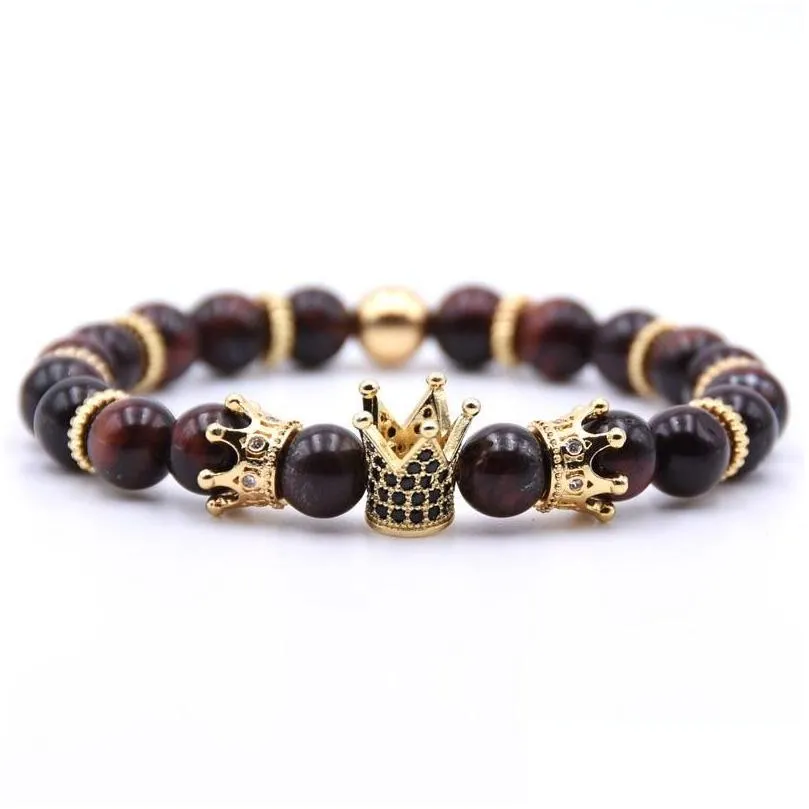 Jewelry multicolor support fba drop natural volcanic rock handmade beaded bracelet inlaid zircon crown fashion charm bracelet