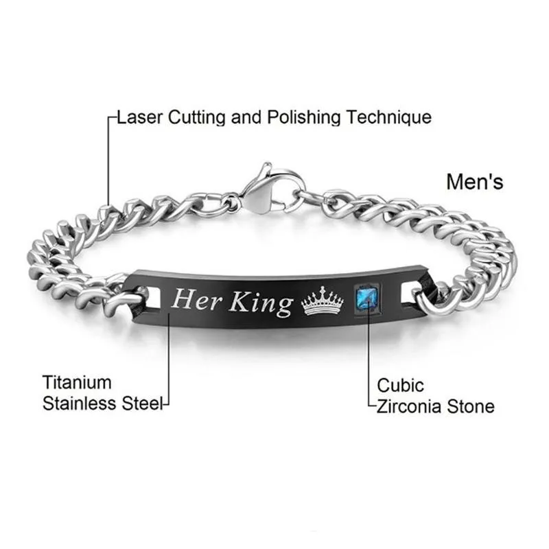 fashion her king and his queen couple bracelets for women men her beast his beauty personalized bangle 2019 jewelry gift