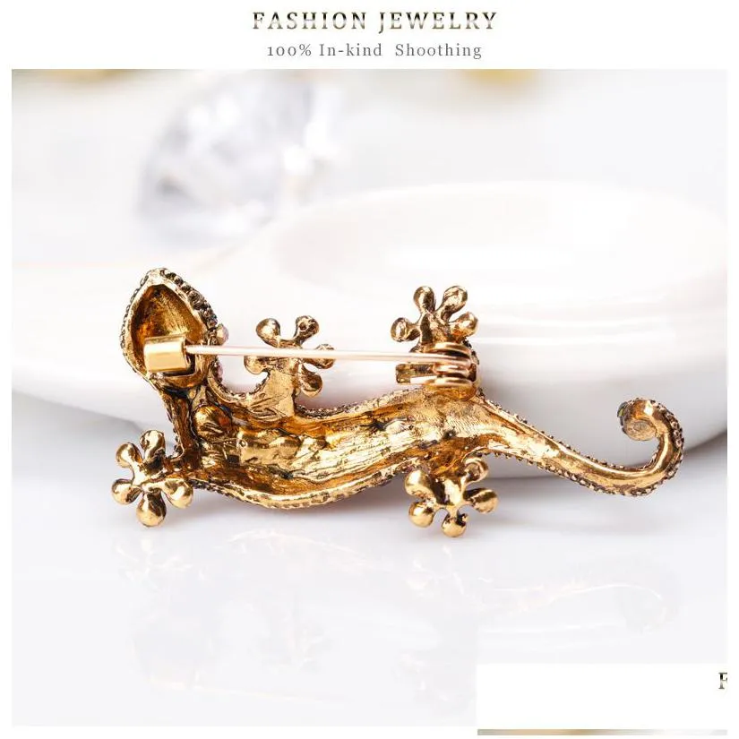 new crystal lizard creative brooches for women animal shape gecko badge lapel pin wedding bridal jewelry accessories