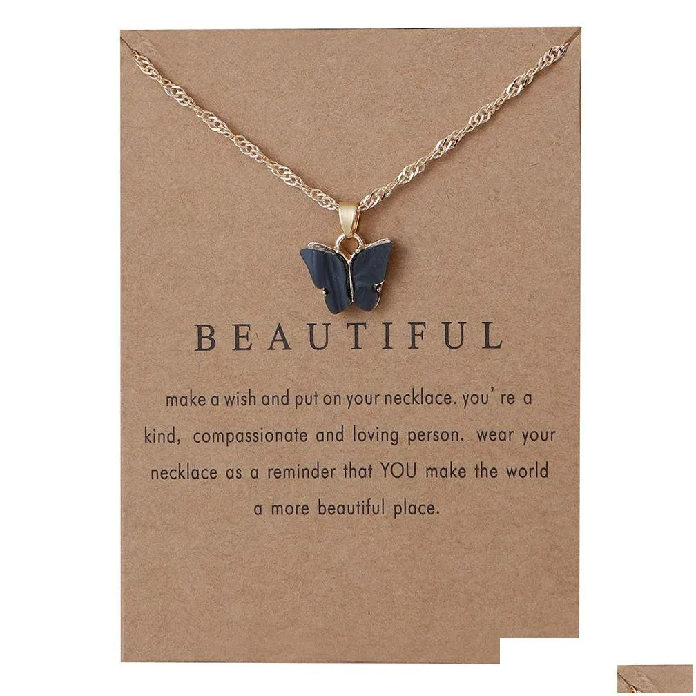 korean acrylic cute butterfly pendant necklace for women sweet animal statement necklace jewelry with gifts card