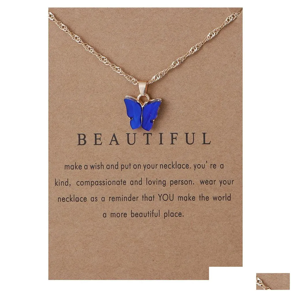 korean acrylic cute butterfly pendant necklace for women sweet animal statement necklace jewelry with gifts card