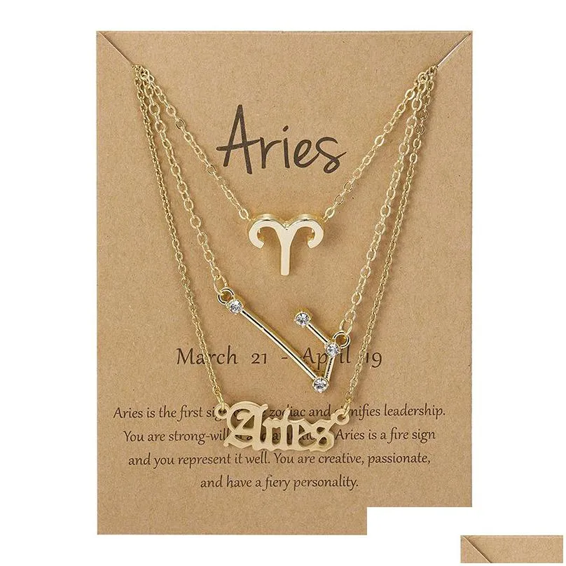 3pcs/set 12 zodiac sign necklace for women constellation pendant chain choker birthday jewelry with cardboard card