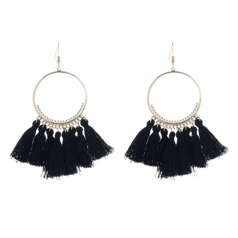 new ethnic fringe tassel dangle earrings for women bohemian large big hoop long statement drop earrings female fashion jewelry gift