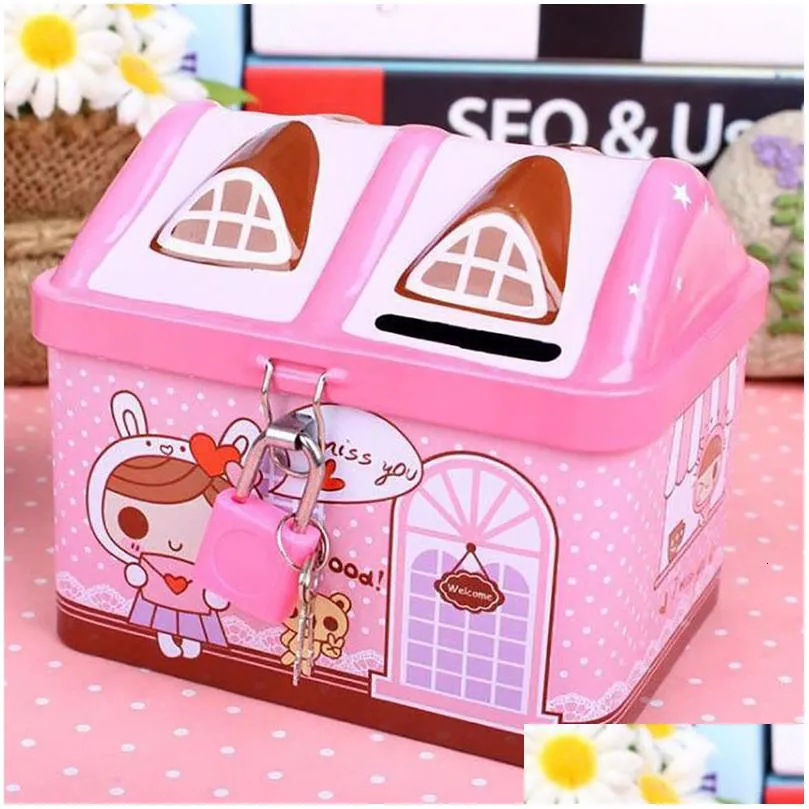 novelty items small house cute piggy bank money box tinplate saving bank gift for children money saving banks gift 230420