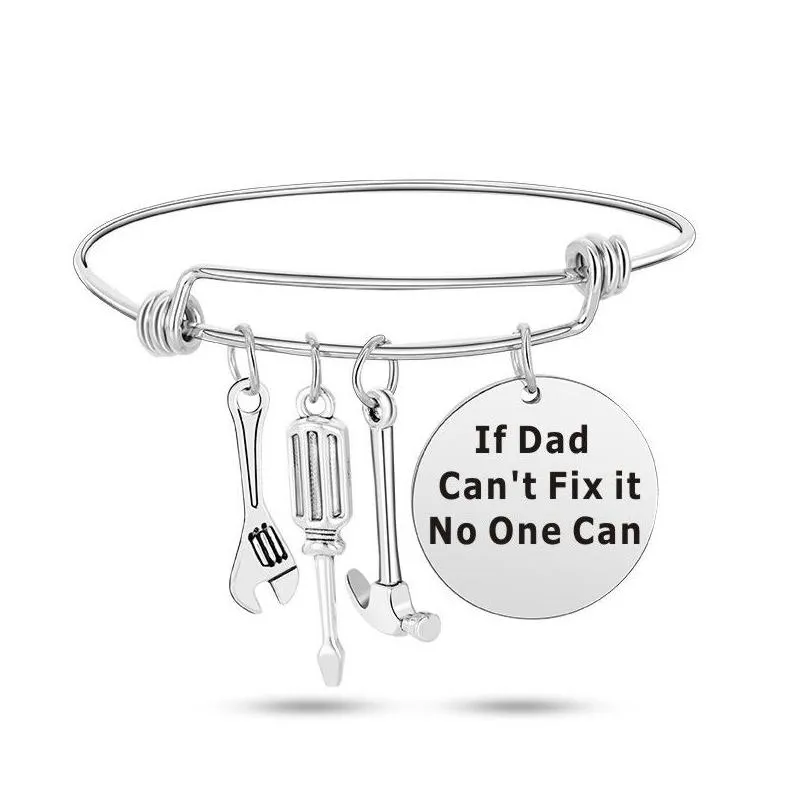 Charmarmband Om pappa inte kan fixa det, kan ingen bokstavarmband för män verktyg utbyggbart tråd wrap bangle mode fäder dag smycken g dhfw0
