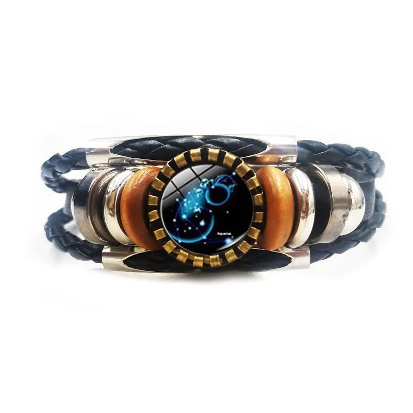 newest 12 zodiac sign charm bracelet for women men vintage horoscope hobby multi layered leather wrap bangle fashion jewelry