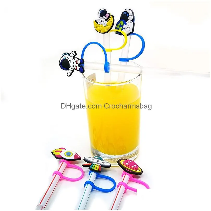 Custom Space Car silicone straw toppers accessories cover charms Reusable Splash Proof drinking dust plug decorative 8mm straw party