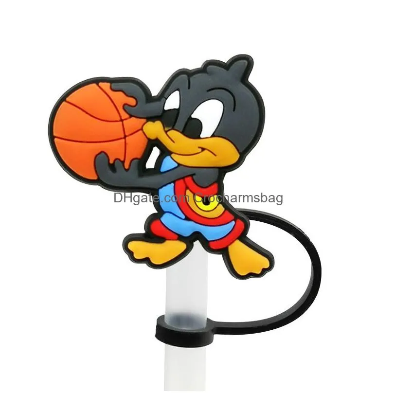 Custom space jam soft silicone straw toppers accessories cover charms Reusable Splash Proof drinking dust plug decorative 8mm straw party