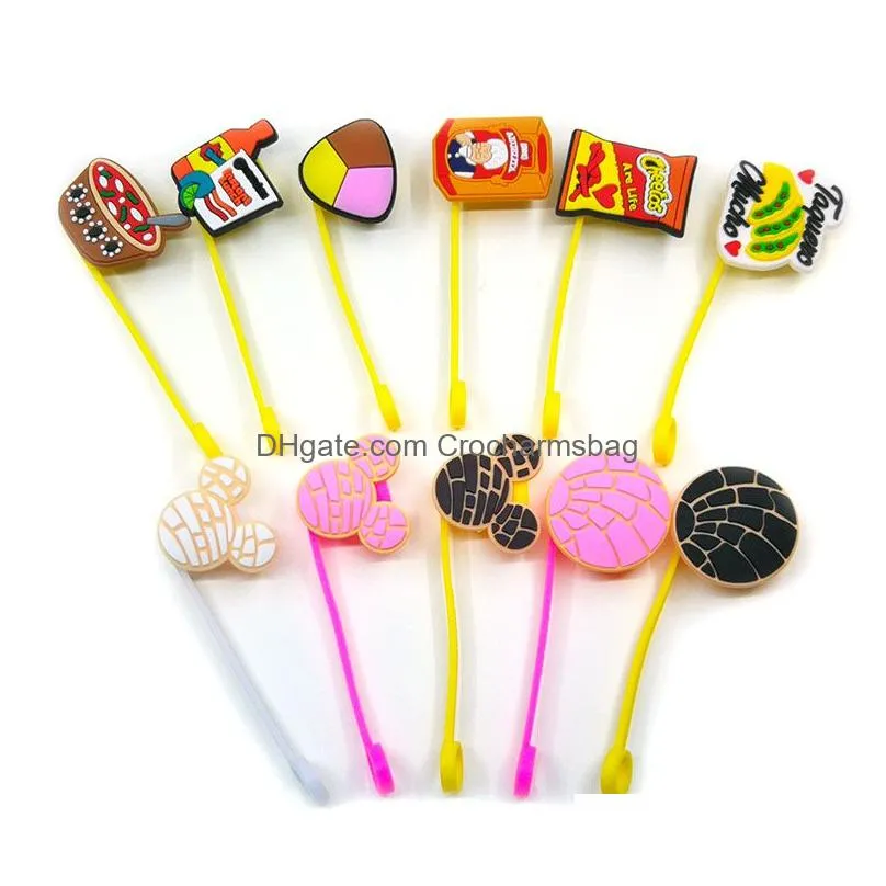 Custom Mexican Style soft silicone straw toppers accessories cover charms Reusable Splash Proof drinking dust plug decorative 8mm straw party