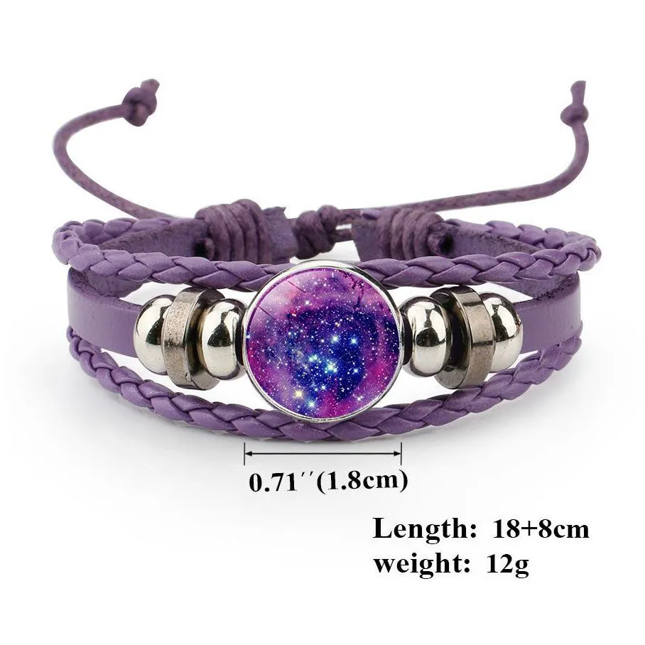 new nebula space universe bracelets for women men galaxy starry sky glass charm braided leather rope wrap bangle fashion jewelry